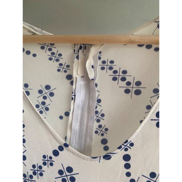 VTG 1960s Handmade Womens SMALL White/Blue Sleeveless A-Line DRESS Poly - Picture 5 of 16